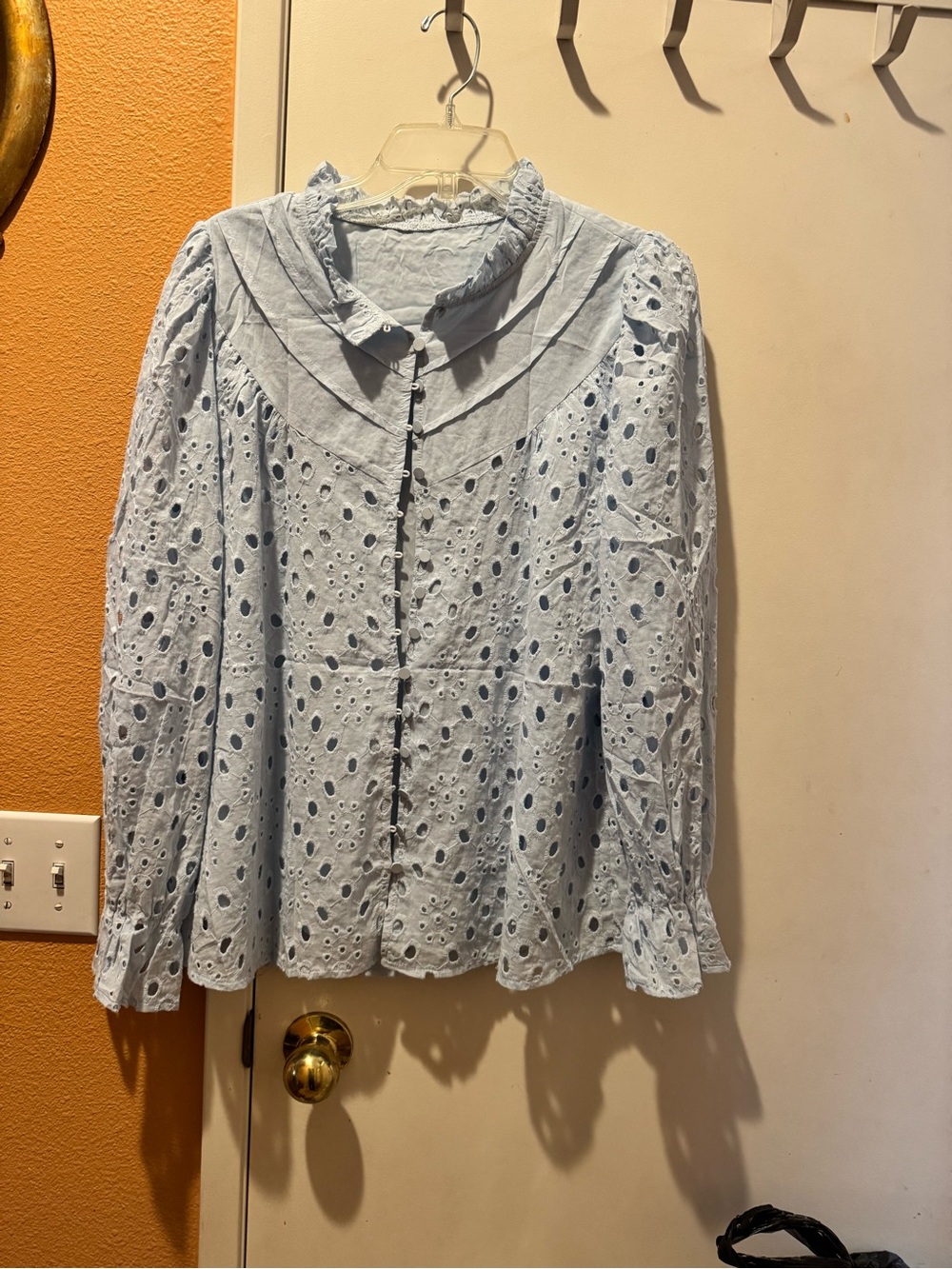 Light Blue Eyelet Button-Up Blouse Size M